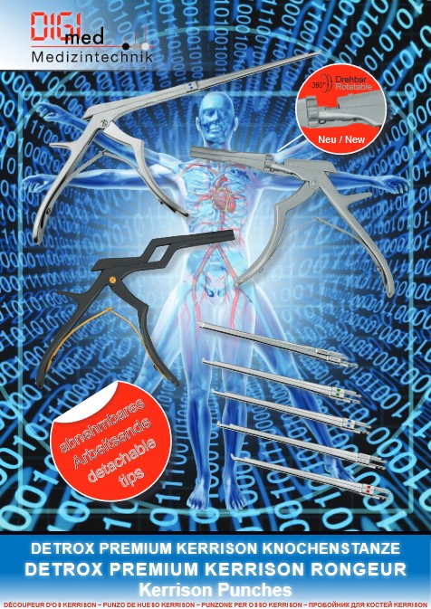 Premium Kerrison Knochenstanze mit Standardfuß oder Dünnfuß Einsatz und Auswerfer. Einsätze mit Farbmarkierung oder Laserbeschriftung. Handriff 360 Grad drehbar oder mit starrem Griff und als Bajonett Laminektomie Stanze erhältlich Premium Kerrison Knochenstanze mit Standardfuß oder Dünnfuß Einsatz und Auswerfer. Einsätze mit Farbmarkierung oder Laserbeschriftung. Handriff 360 Grad drehbar oder mit starrem Griff und als Bajonett Laminektomie Stanze erhältlich